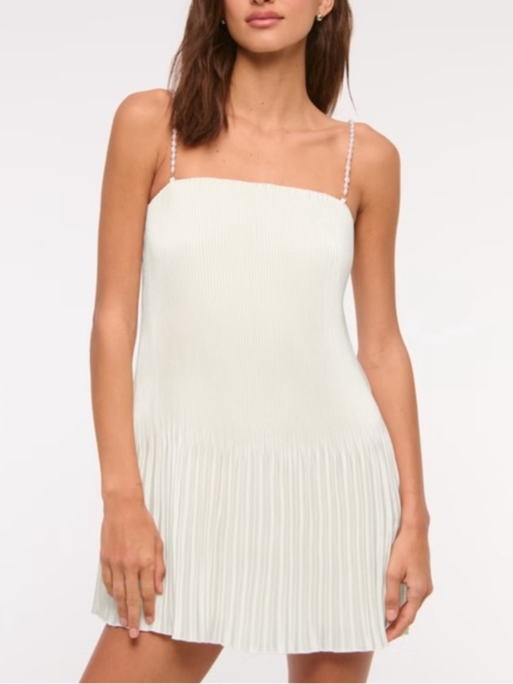 Abercrombie & Fitch Ivory Pleated Mini Dress with Beaded Straps